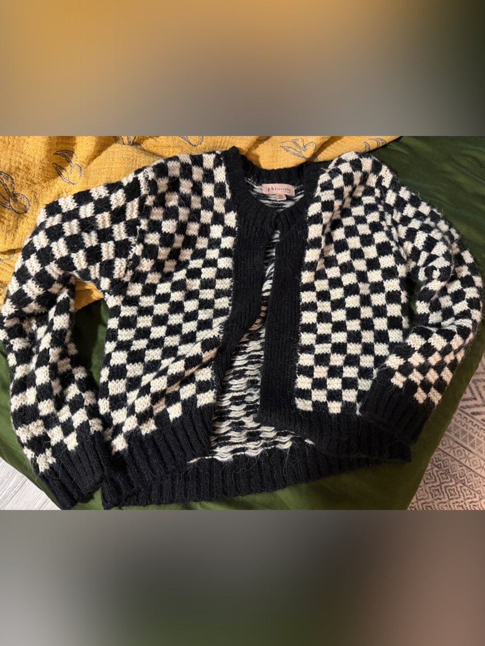 Philosophy Black and White Checkerboard Knit Cardigan